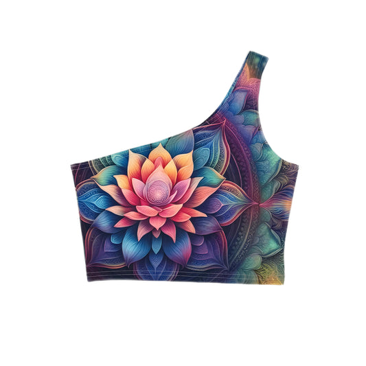 FloralAura Mandala One-Shoulder Cropped Top