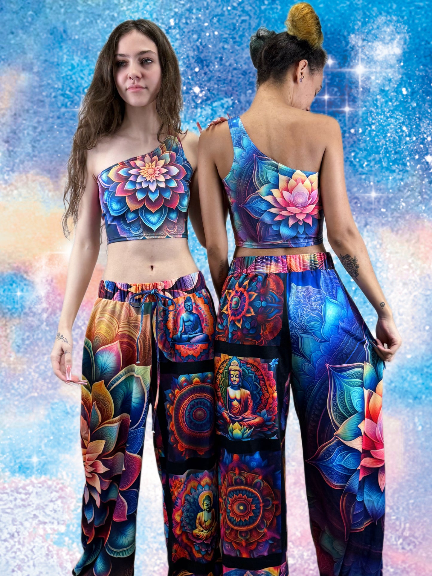 FloralAura Mandala One-Shoulder Cropped Top