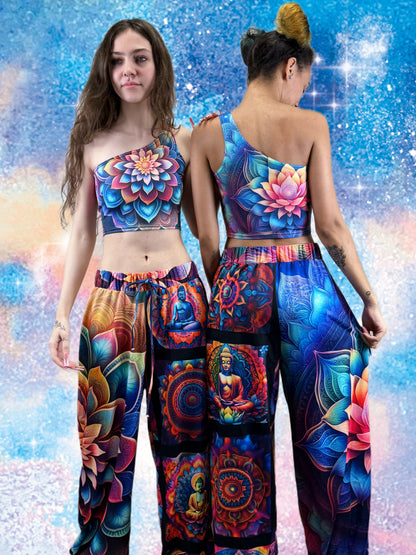FloralAura Mandala One-Shoulder Cropped Top