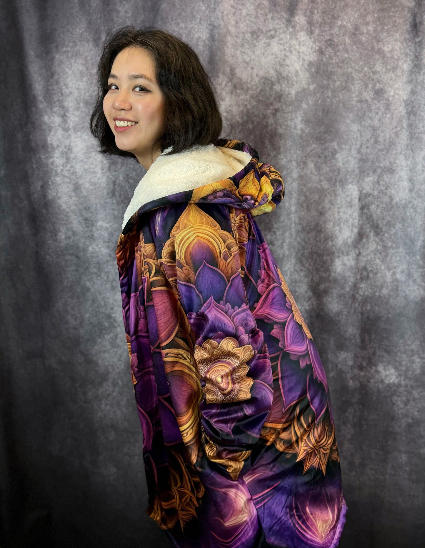 Amethyst Dream Fleece Cloak, Mandala Rave Outfit