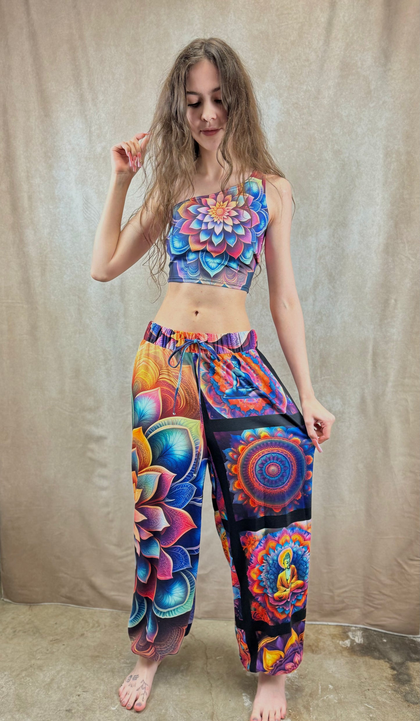 Blossom Mandala One-Shoulder Cropped Top