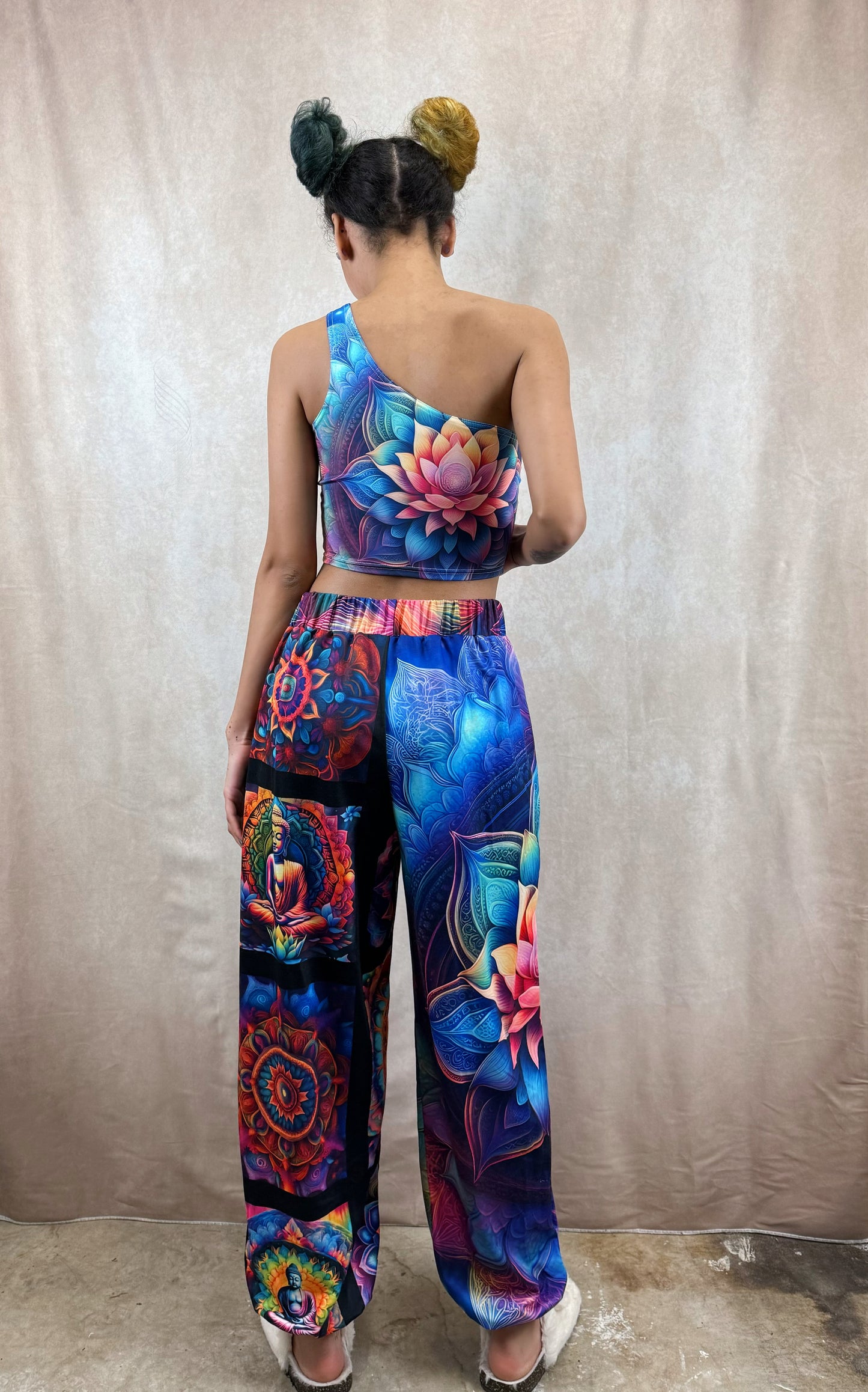 FloralAura Mandala One-Shoulder Cropped Top