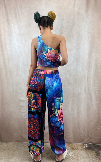 FloralAura Mandala One-Shoulder Cropped Top