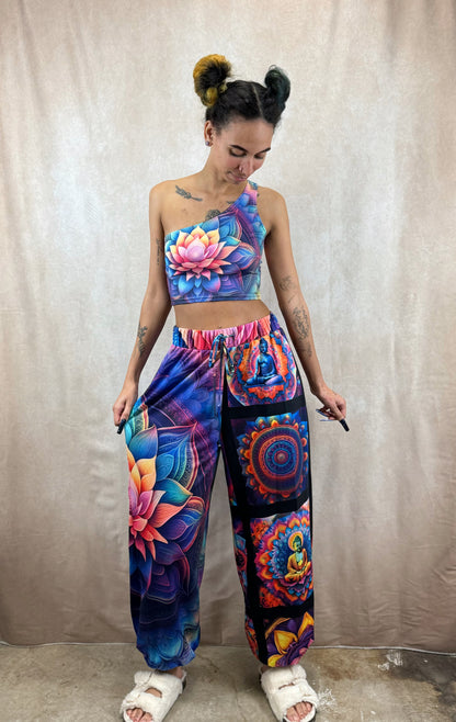 FloralAura Mandala One-Shoulder Cropped Top
