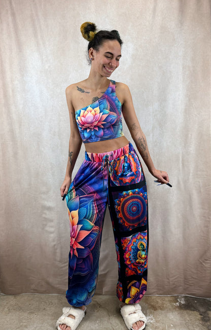FloralAura Mandala One-Shoulder Cropped Top