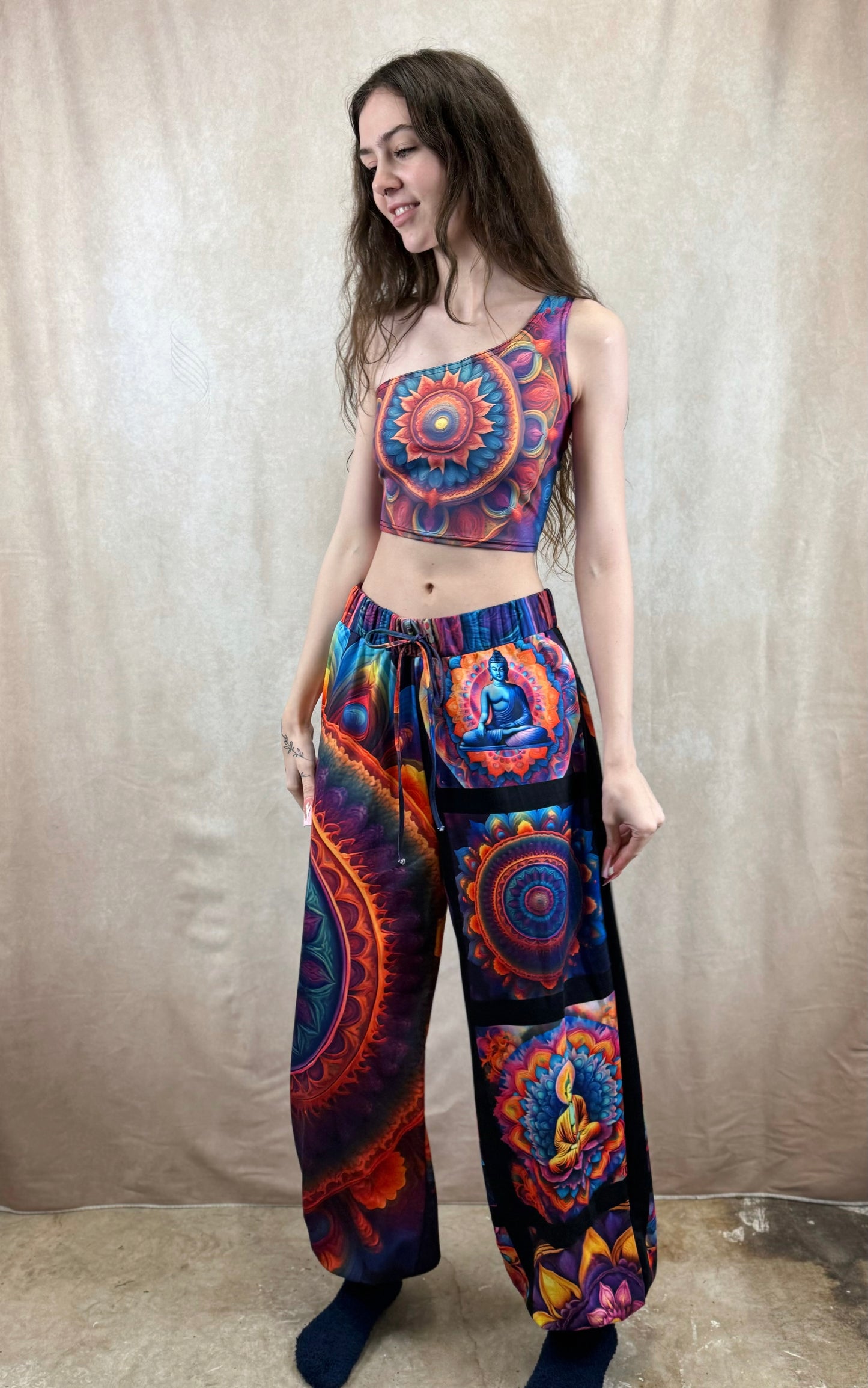 GardenDreams Mandala One-Shoulder Cropped Top