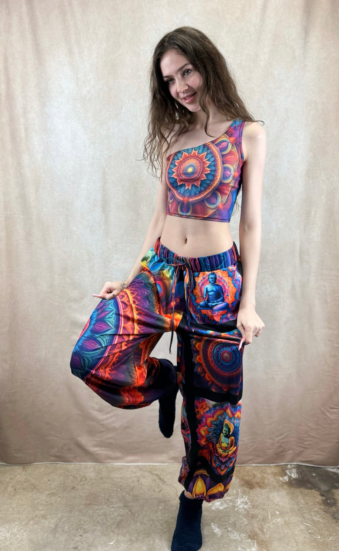 GardenDreams Mandala One-Shoulder Cropped Top
