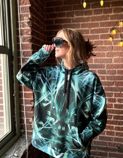 Fractal Symphony Green Unisex Hoodie - Recycled Material