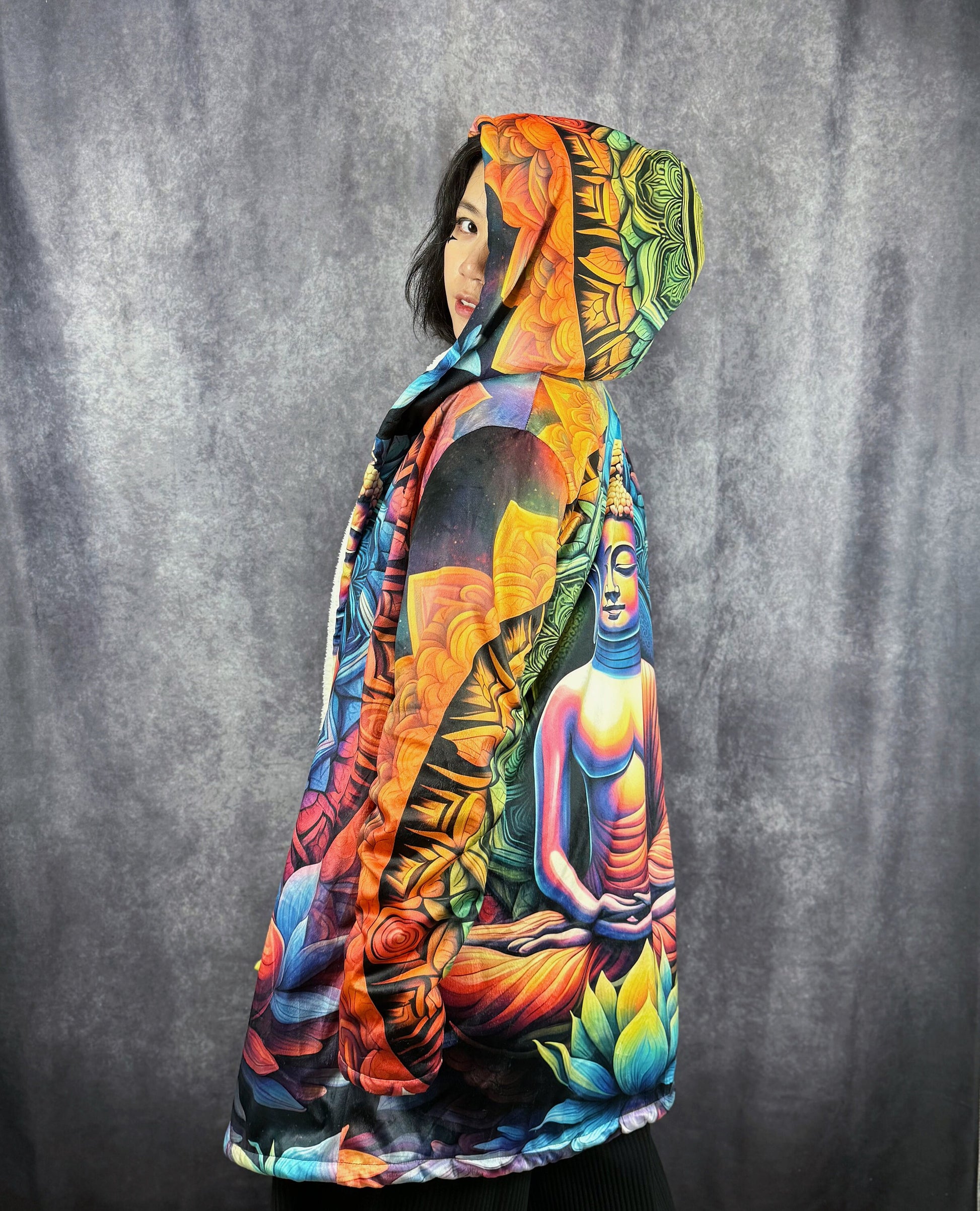 Lotus Buddha Cloak | Zen Cloak | Fleece Jacket | Rave Outerwear | Wook Outfit