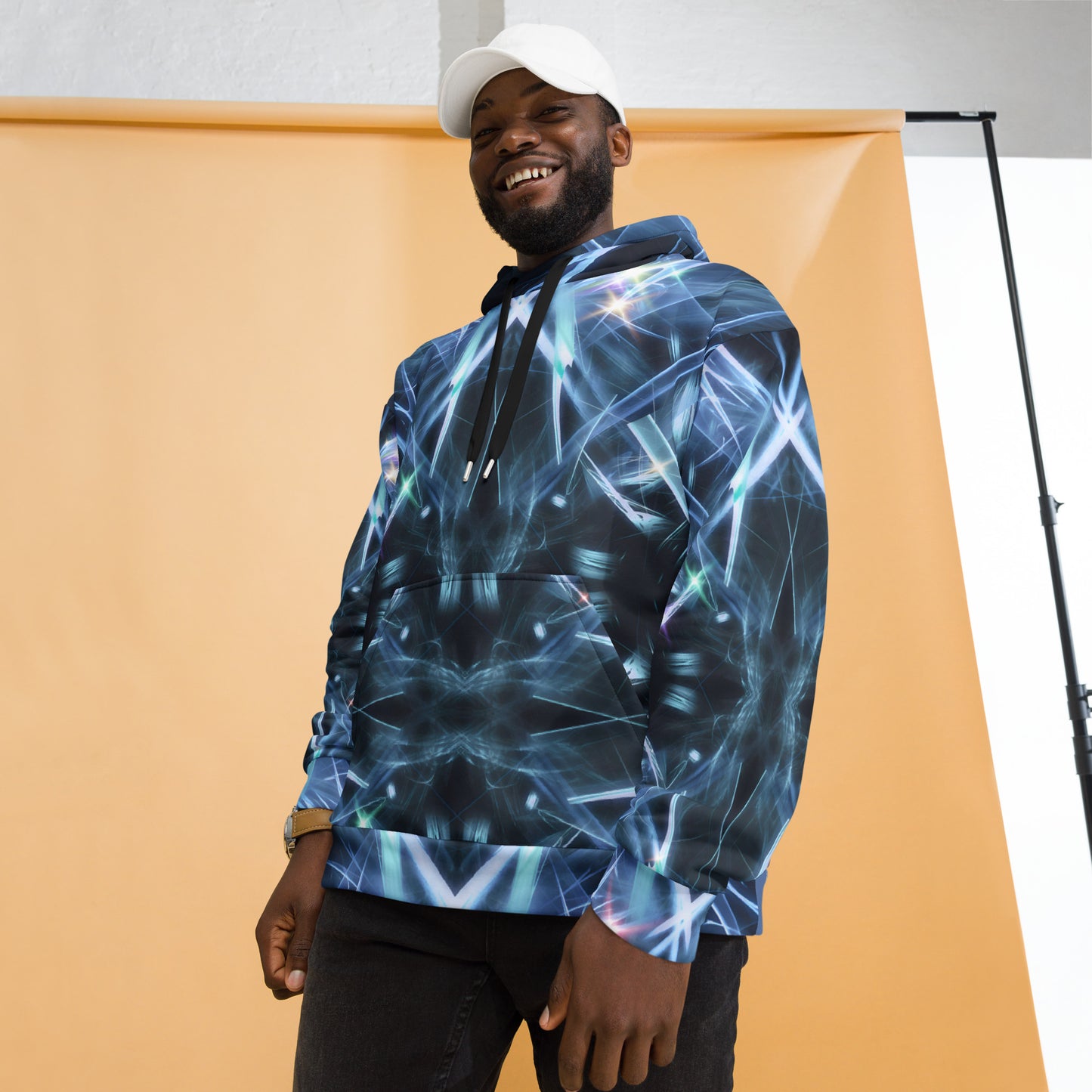 Fractal Symphony Blue Unisex Hoodie - Recycled Material