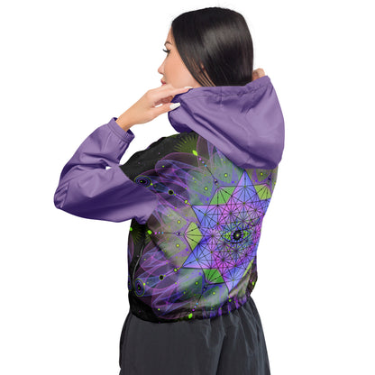 Metatron's Cube Cropped Windbreaker - Women's Neon Geometric Festival Outfit