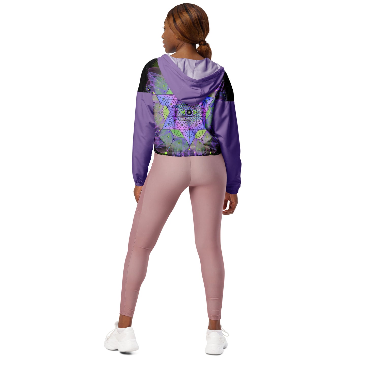 Metatron's Cube Cropped Windbreaker - Women's Neon Geometric Festival Outfit