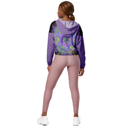 Metatron's Cube Cropped Windbreaker - Women's Neon Geometric Festival Outfit
