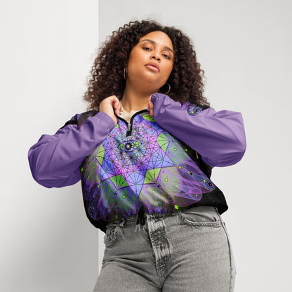 Metatron's Cube Cropped Windbreaker - Women's Neon Geometric Festival Outfit