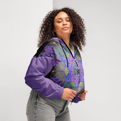 Metatron's Cube Cropped Windbreaker - Women's Neon Geometric Festival Outfit