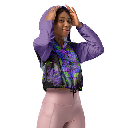 Metatron's Cube Cropped Windbreaker - Women's Neon Geometric Festival Outfit